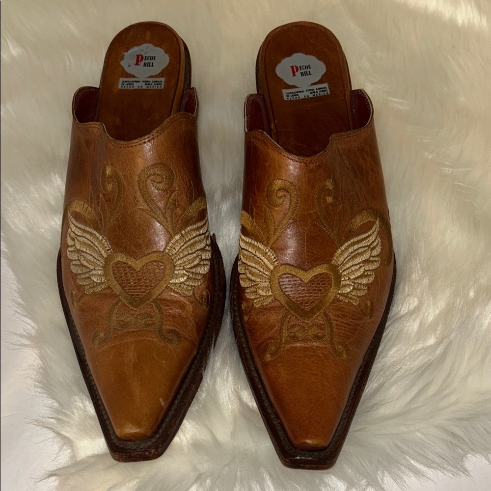 Pecos Bill mules all leather 9.5 women slide on pointy boots